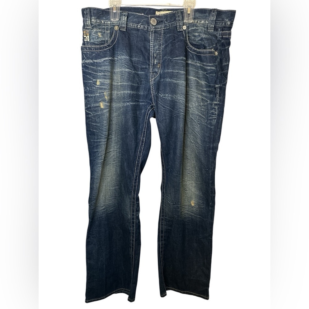 MEK Distressed Embellished Pocket Harbin Bootcut Denim Jeans